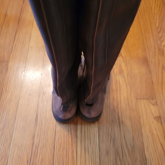 Lucky Brand RIA Tall Brown Leather Field Riding Boots Lace Up Equestrian - Picture 6 of 12